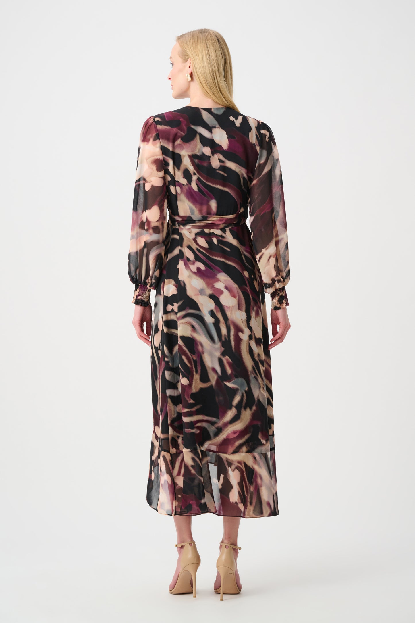 Signature Chiffon Printed Fit and Flare Wrap Dress. Style JR263739