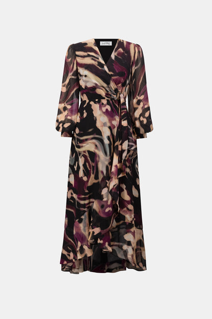 Signature Chiffon Printed Fit and Flare Wrap Dress. Style JR263739