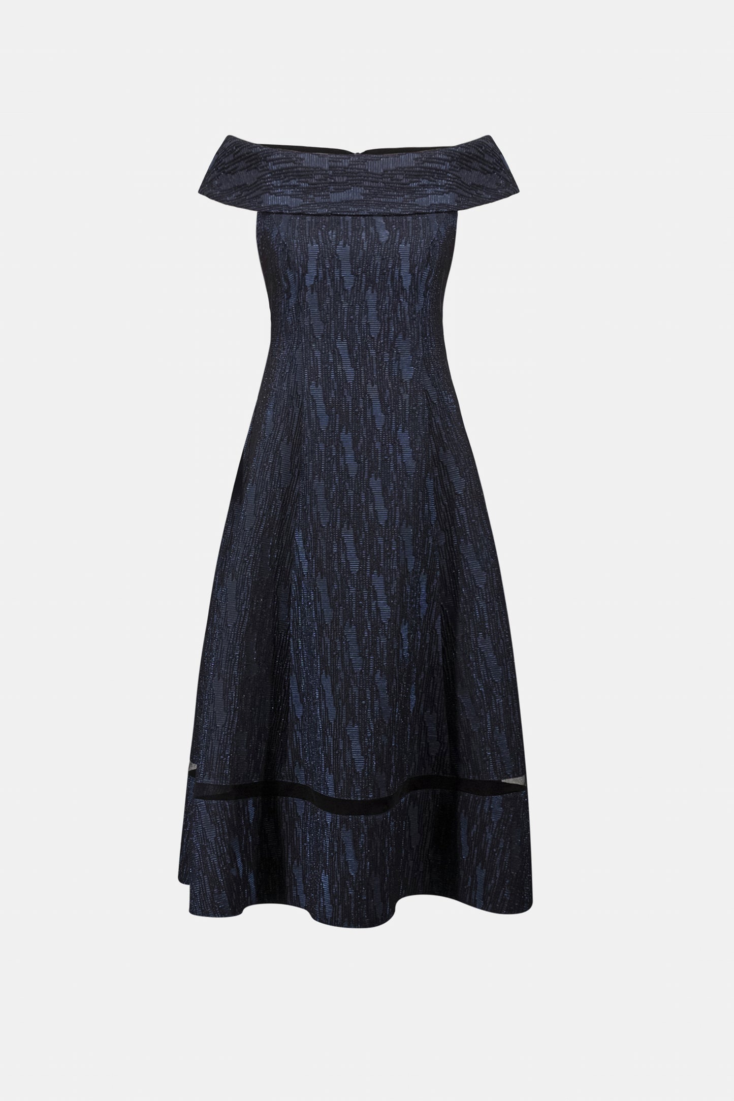 Signature Foil-Textured Jacquard Off-Shoulder Fit and Flare Dress. Style JR263742