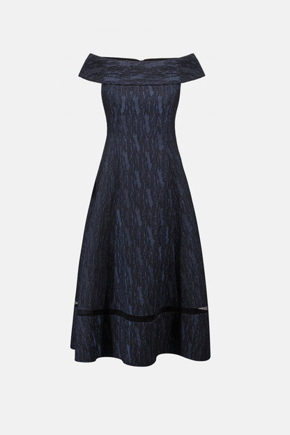 Signature Foil-Textured Jacquard Off-Shoulder Fit and Flare Dress. Style JR263742
