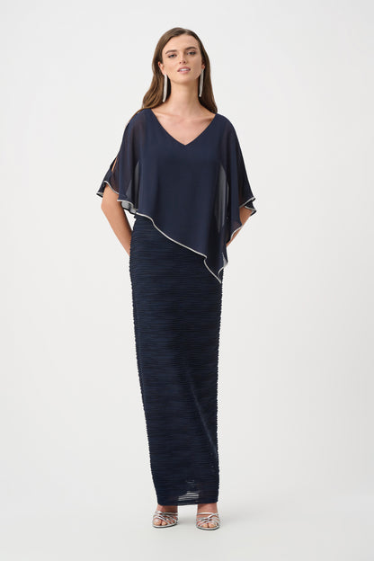 Chiffon Poncho Overlay Sparkle Cascade Gown. Style JR263748