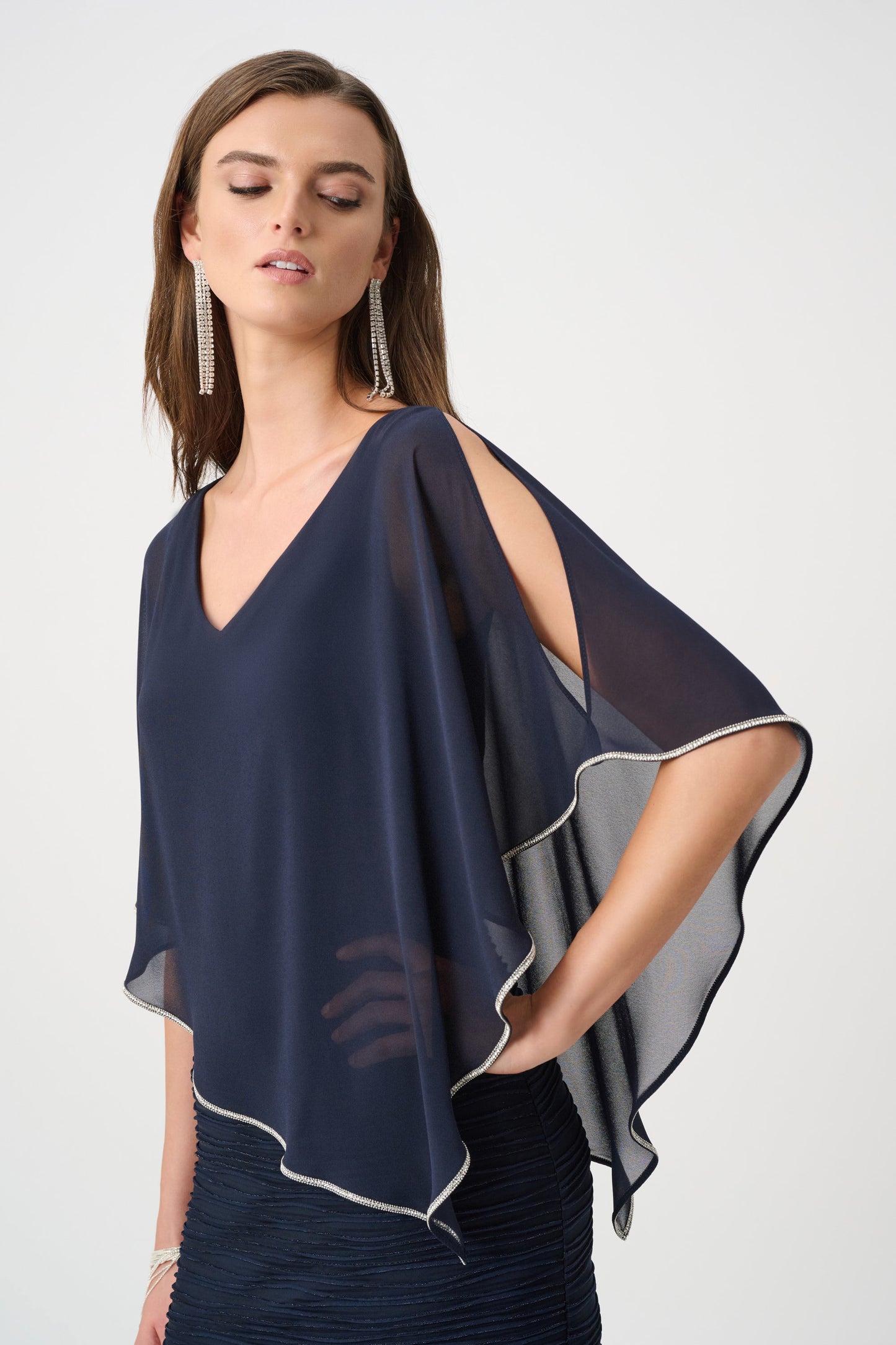 Chiffon Poncho Overlay Sparkle Cascade Gown. Style JR263748