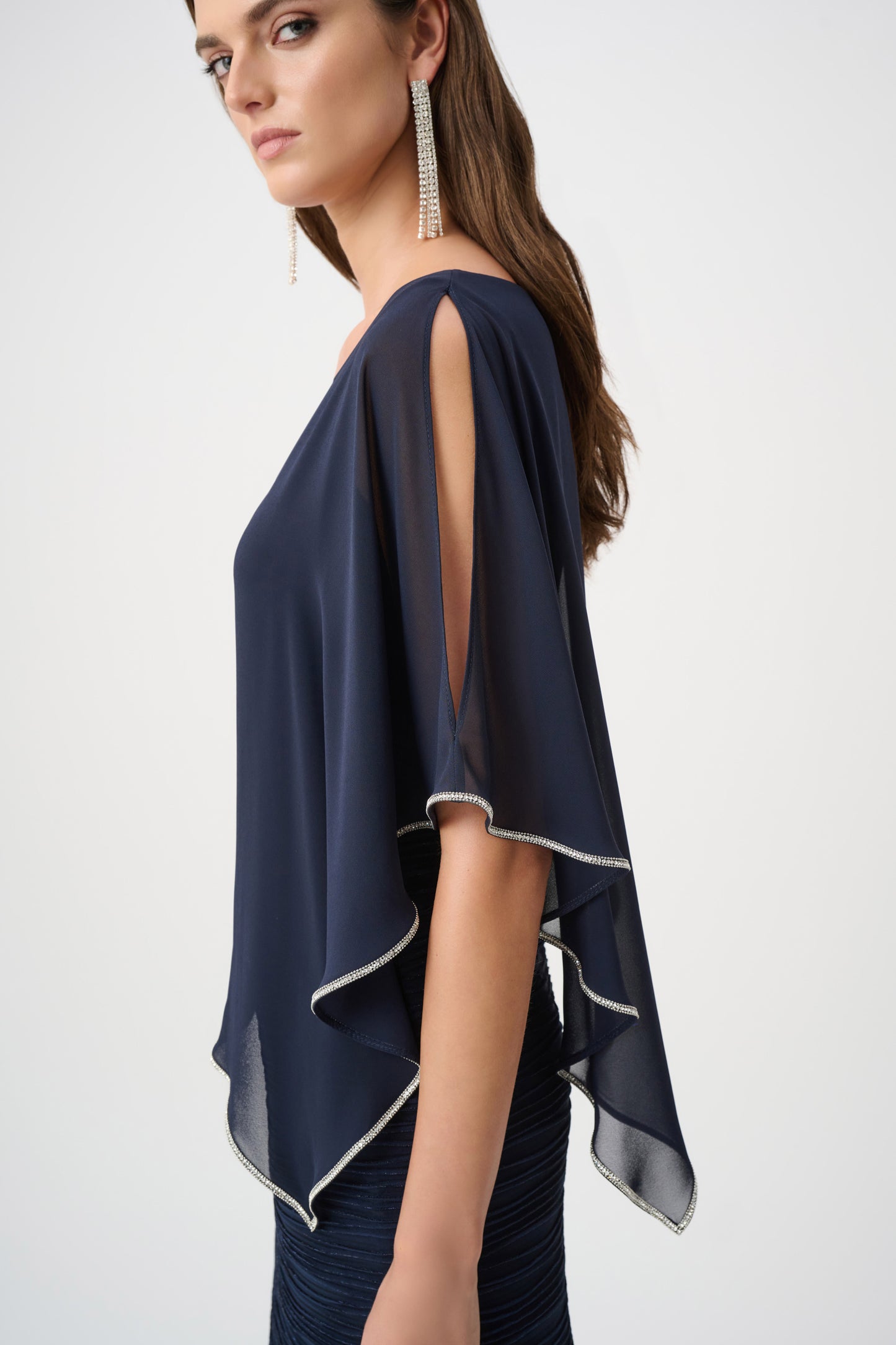 Chiffon Poncho Overlay Sparkle Cascade Gown. Style JR263748