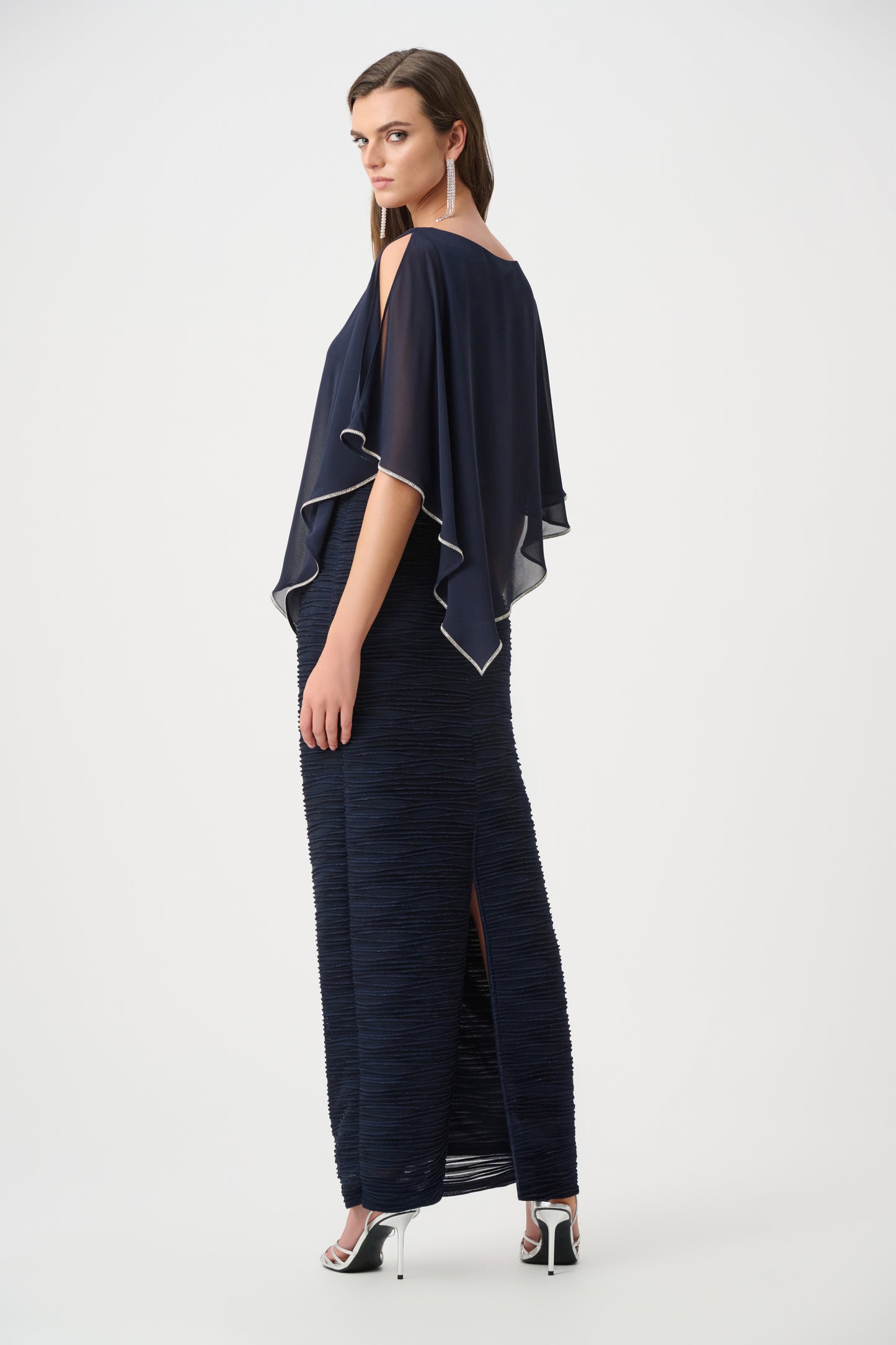 Chiffon Poncho Overlay Sparkle Cascade Gown. Style JR263748