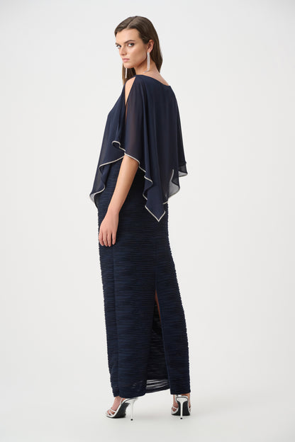 Chiffon Poncho Overlay Sparkle Cascade Gown. Style JR263748