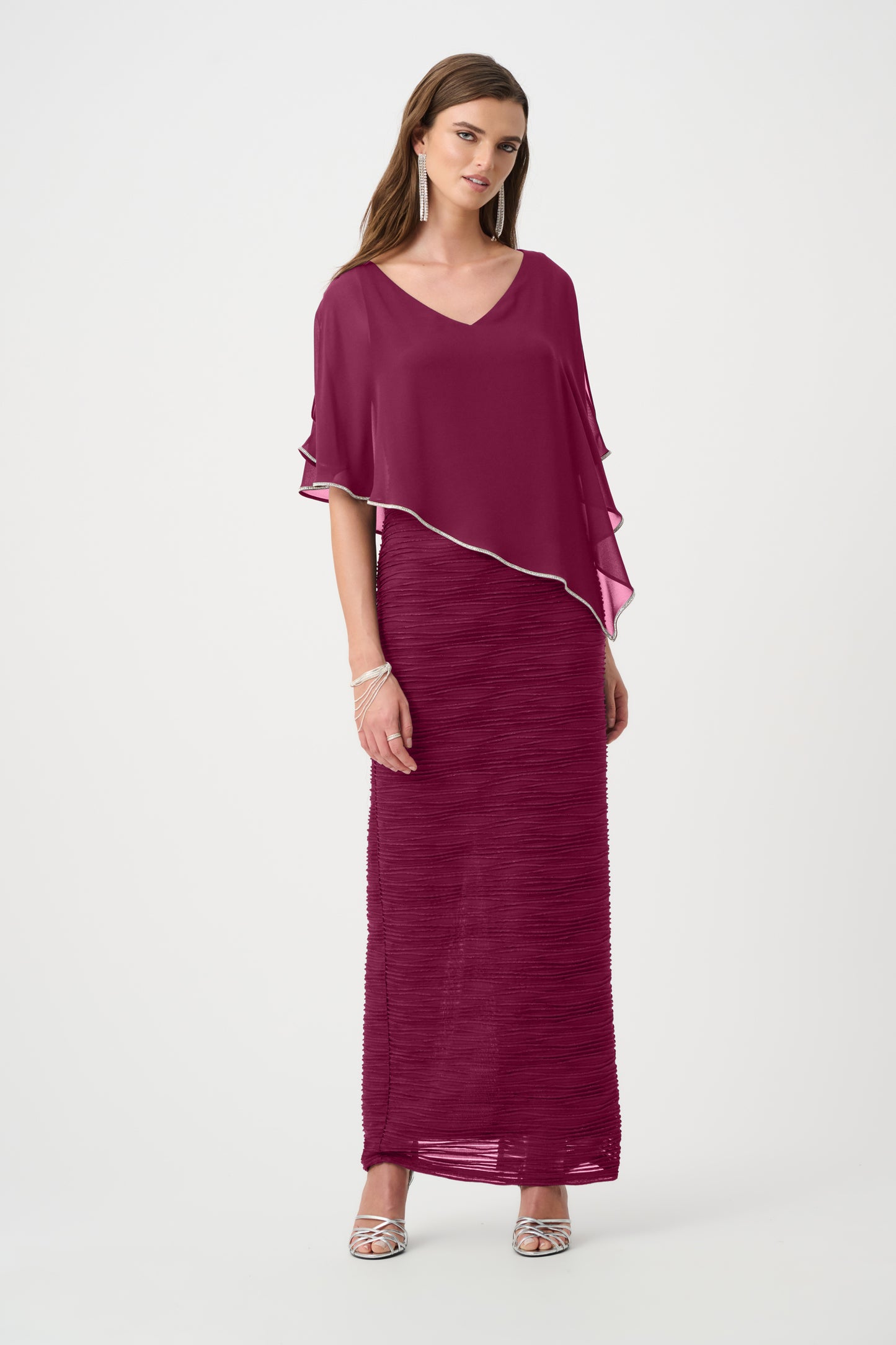 Chiffon Poncho Overlay Sparkle Cascade Gown. Style JR263748