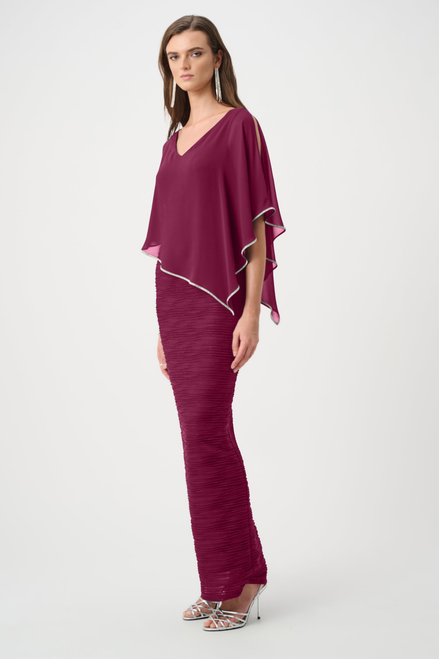 Chiffon Poncho Overlay Sparkle Cascade Gown. Style JR263748