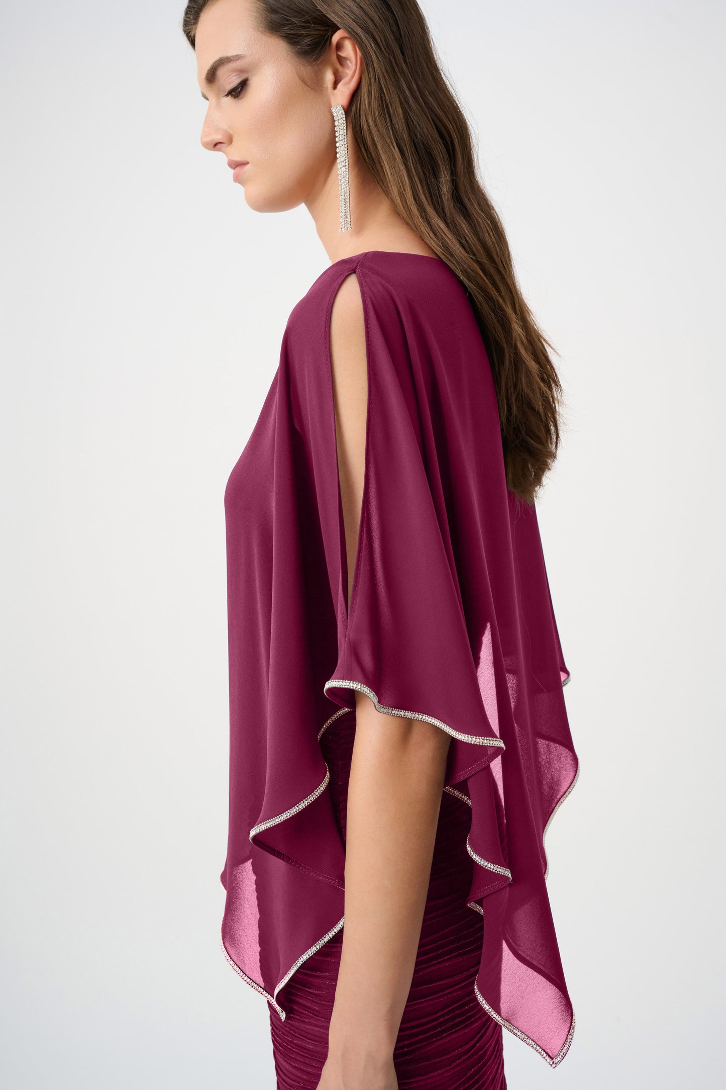 Chiffon Poncho Overlay Sparkle Cascade Gown. Style JR263748