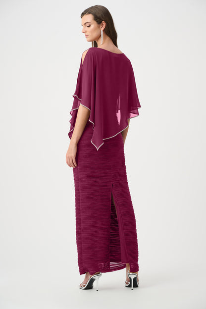Chiffon Poncho Overlay Sparkle Cascade Gown. Style JR263748