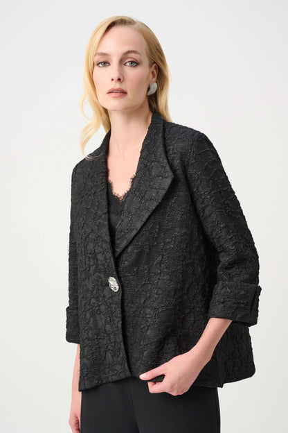 Signature Textured Jacquard Lapel-Collar Trapeze Jacket. Style JR263761