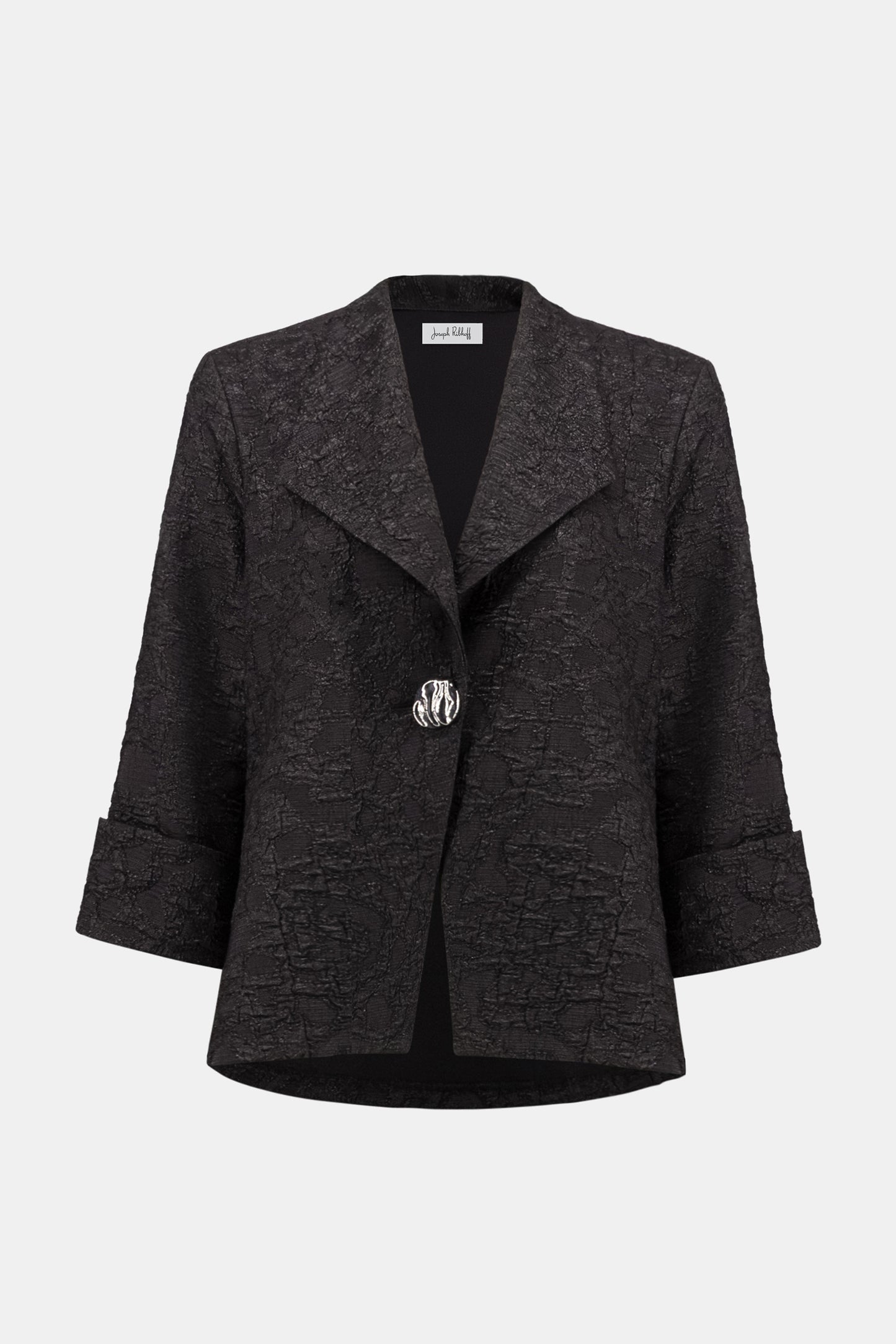 Signature Textured Jacquard Lapel-Collar Trapeze Jacket. Style JR263761