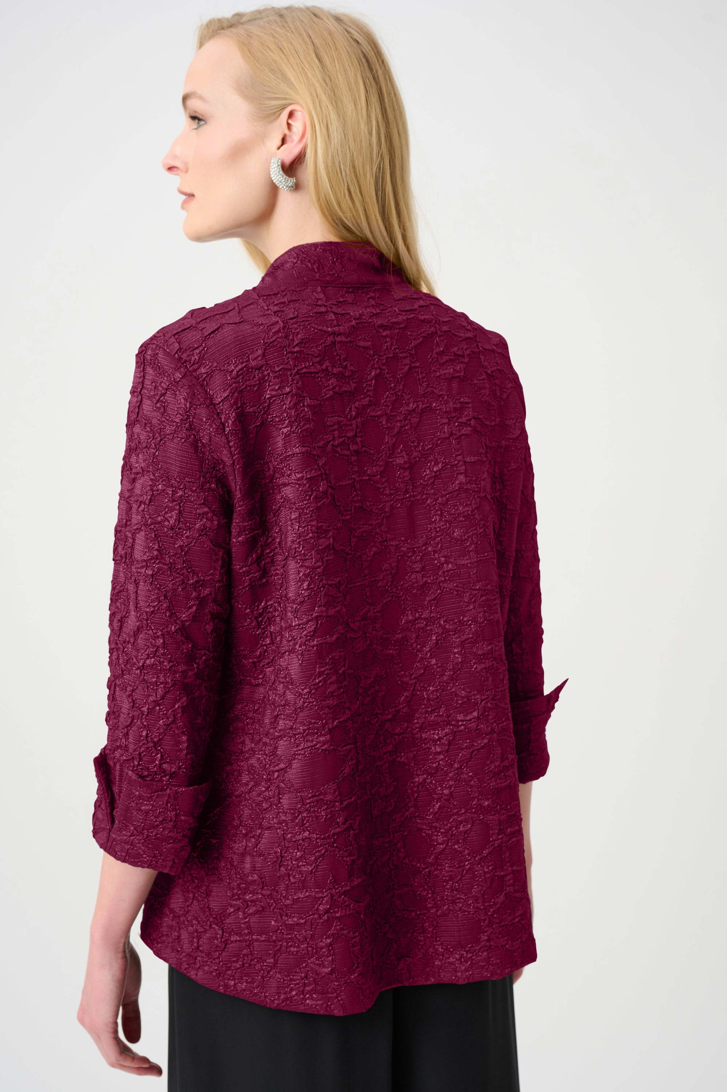 Signature Textured Jacquard Lapel-Collar Trapeze Jacket. Style JR263761
