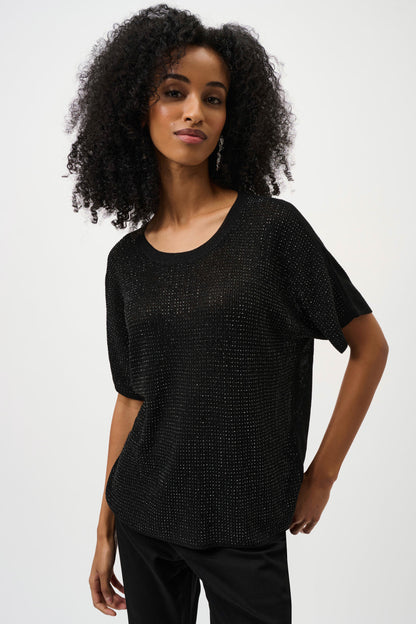 Metallic Knitted Rhinestone Embellishments Top. Style JR263900