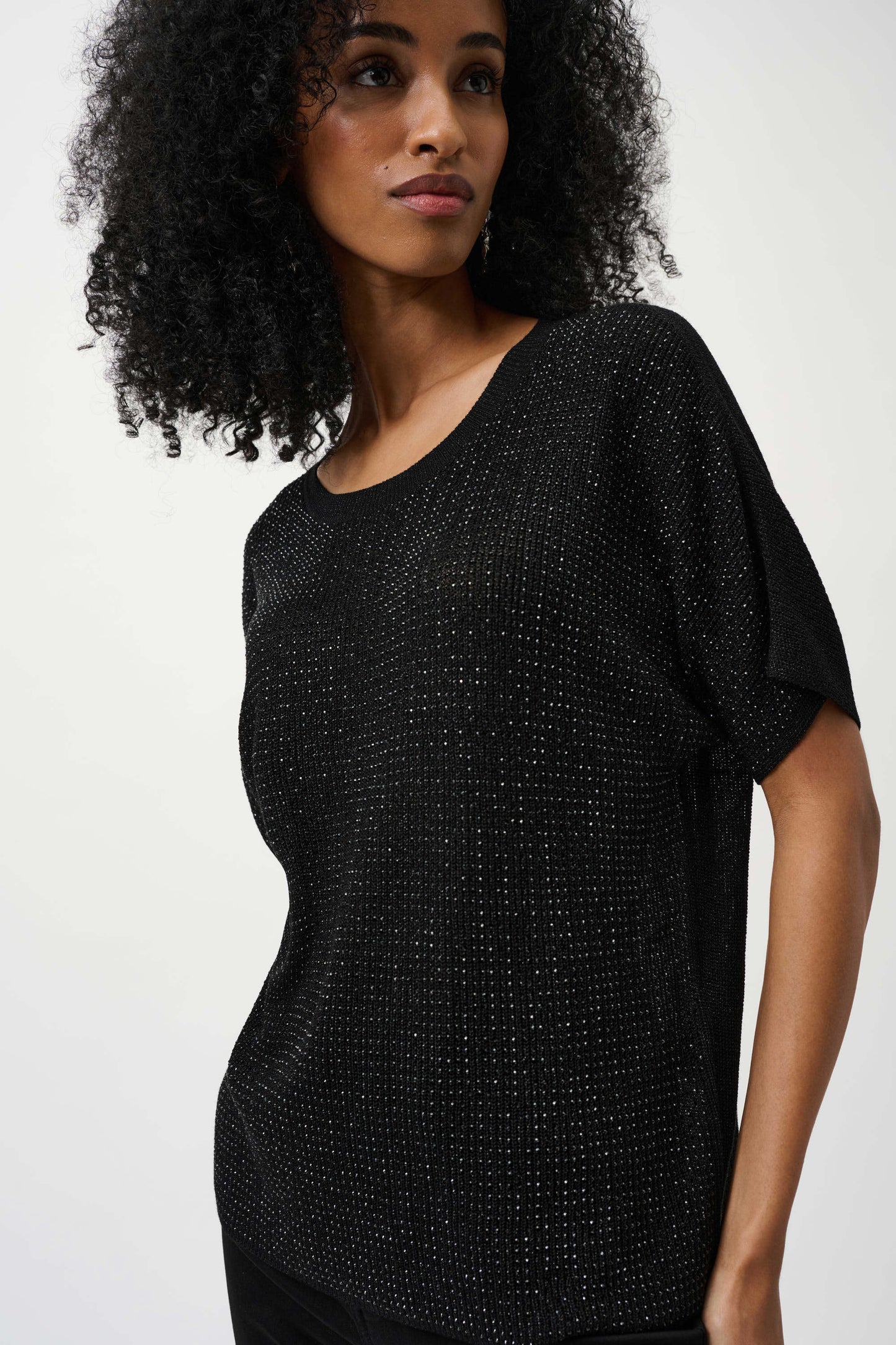 Metallic Knitted Rhinestone Embellishments Top. Style JR263900