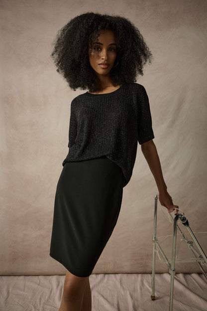 Metallic Knitted Rhinestone Embellishments Top. Style JR263900