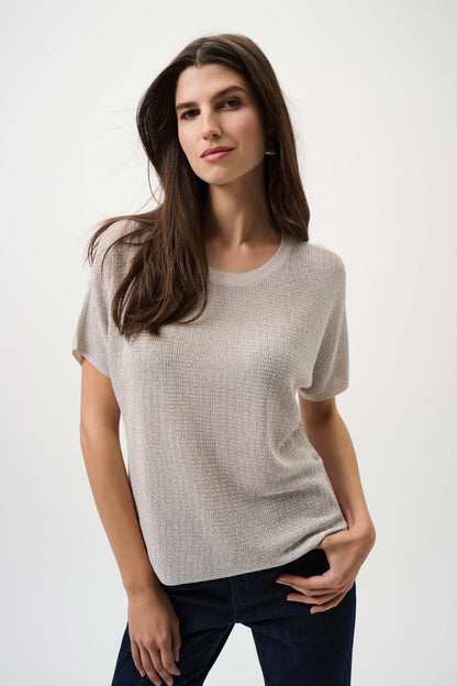 Metallic Knitted Rhinestone Embellishments Top. Style JR263900