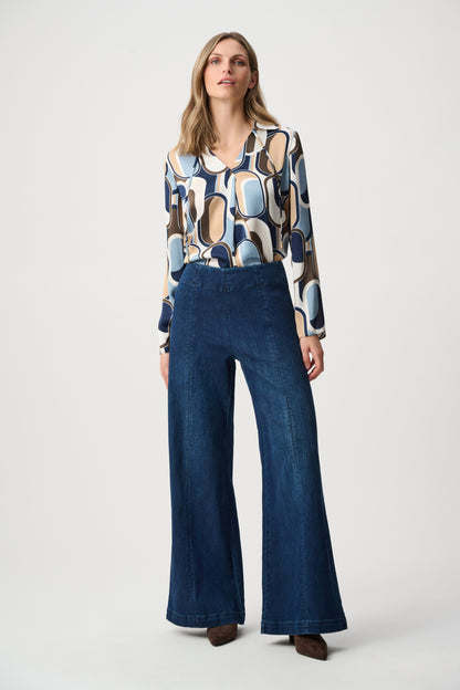 Featherweave Denim Palazzo High-Rise Pull-On Jeans. Style JR263901