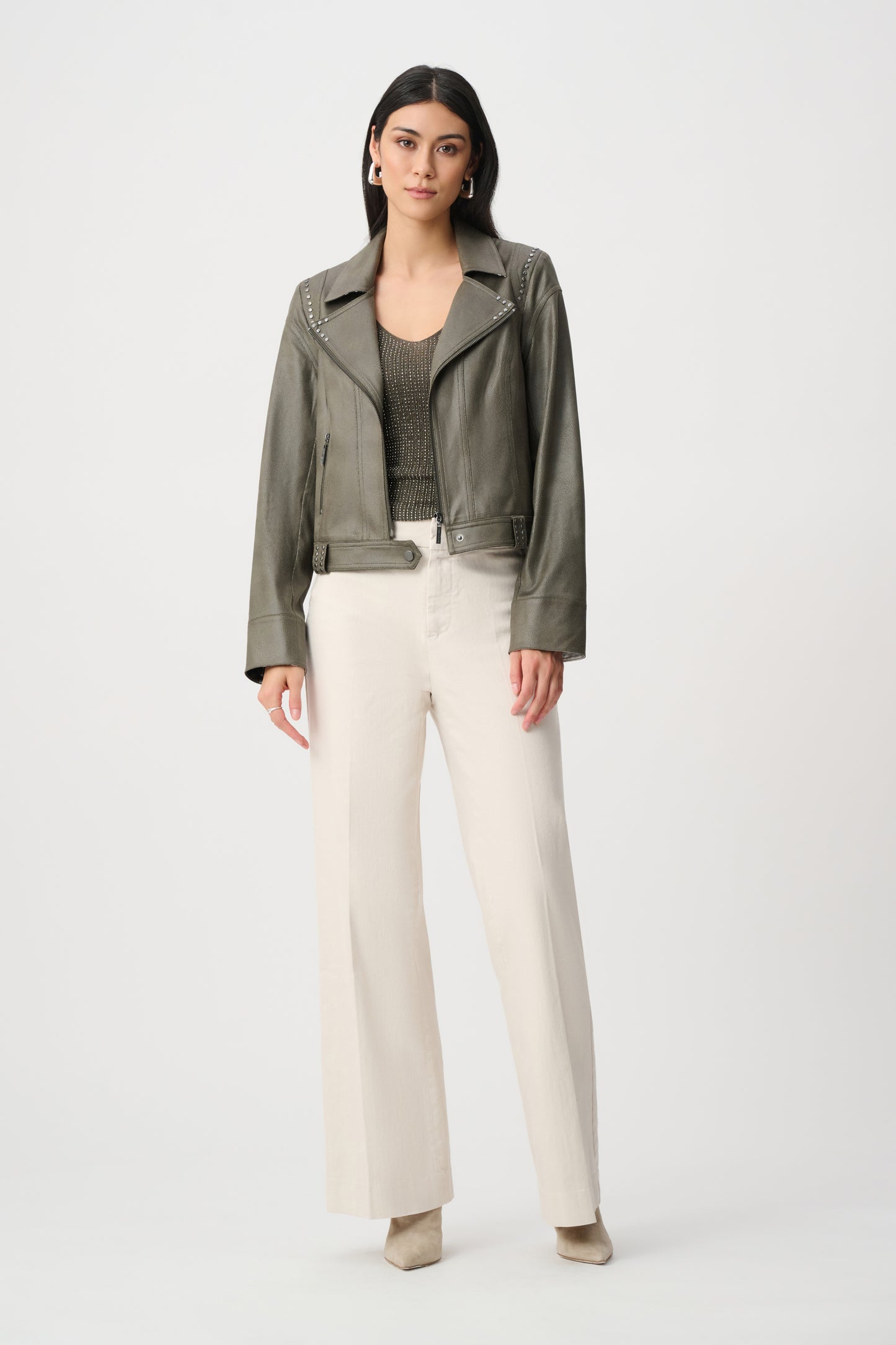 Foiled Faux Suede Fitted Rhinestone Details Jacket. Style JR263907