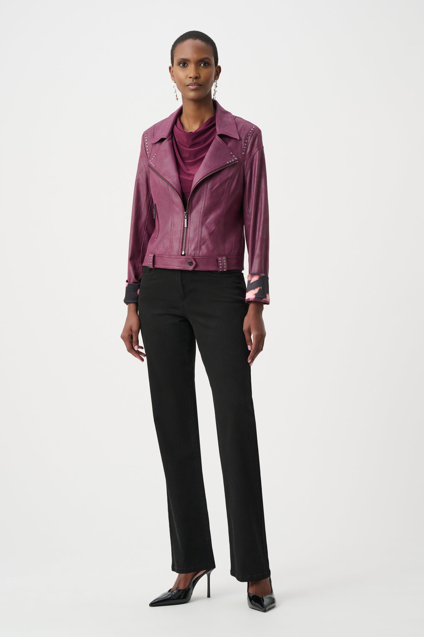 Foiled Faux Suede Fitted Rhinestone Details Jacket. Style JR263907