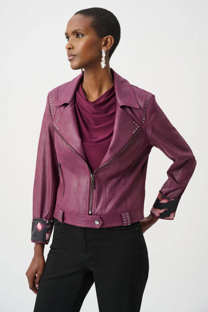 Foiled Faux Suede Fitted Rhinestone Details Jacket. Style JR263907