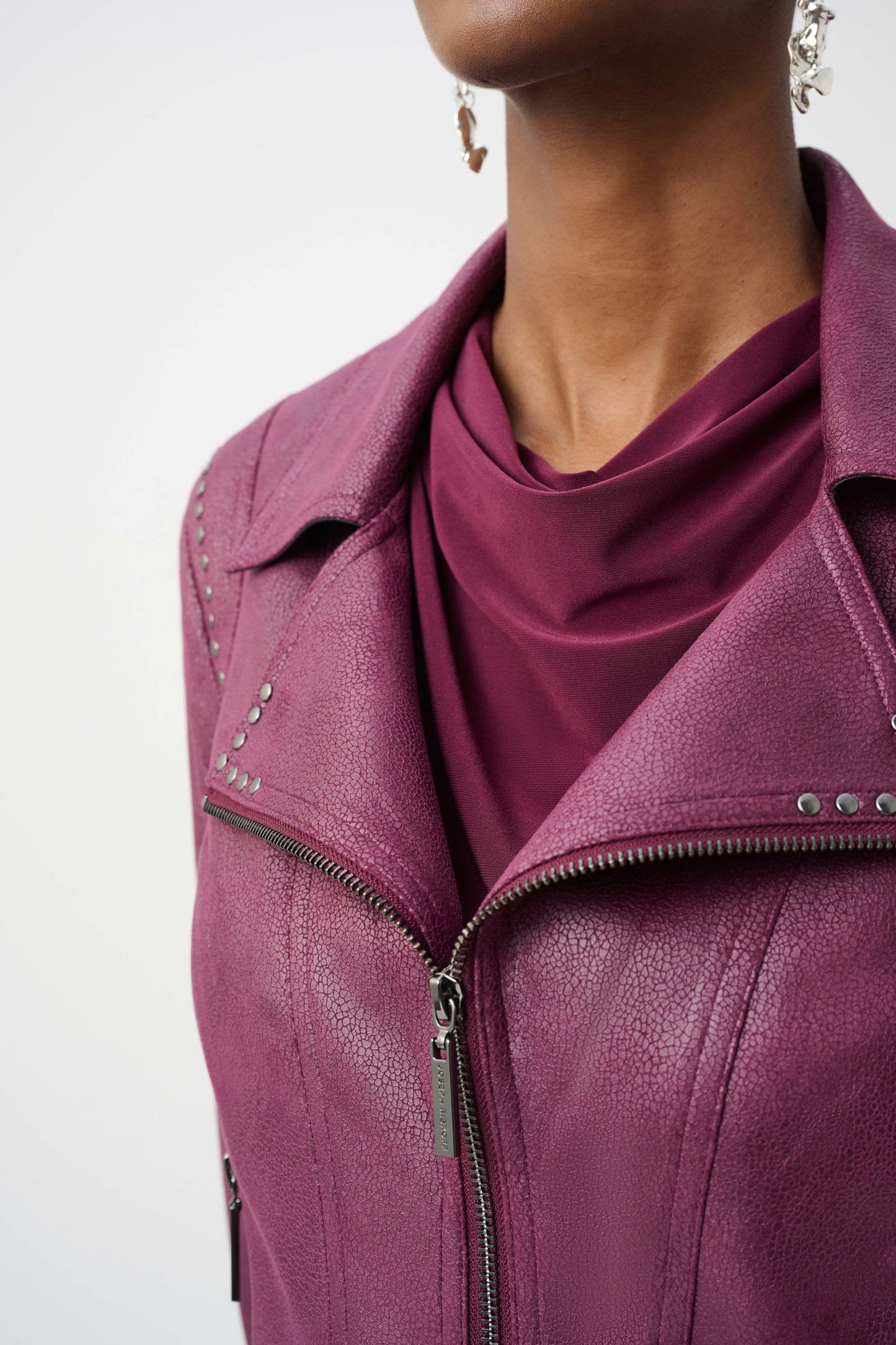 Foiled Faux Suede Fitted Rhinestone Details Jacket. Style JR263907