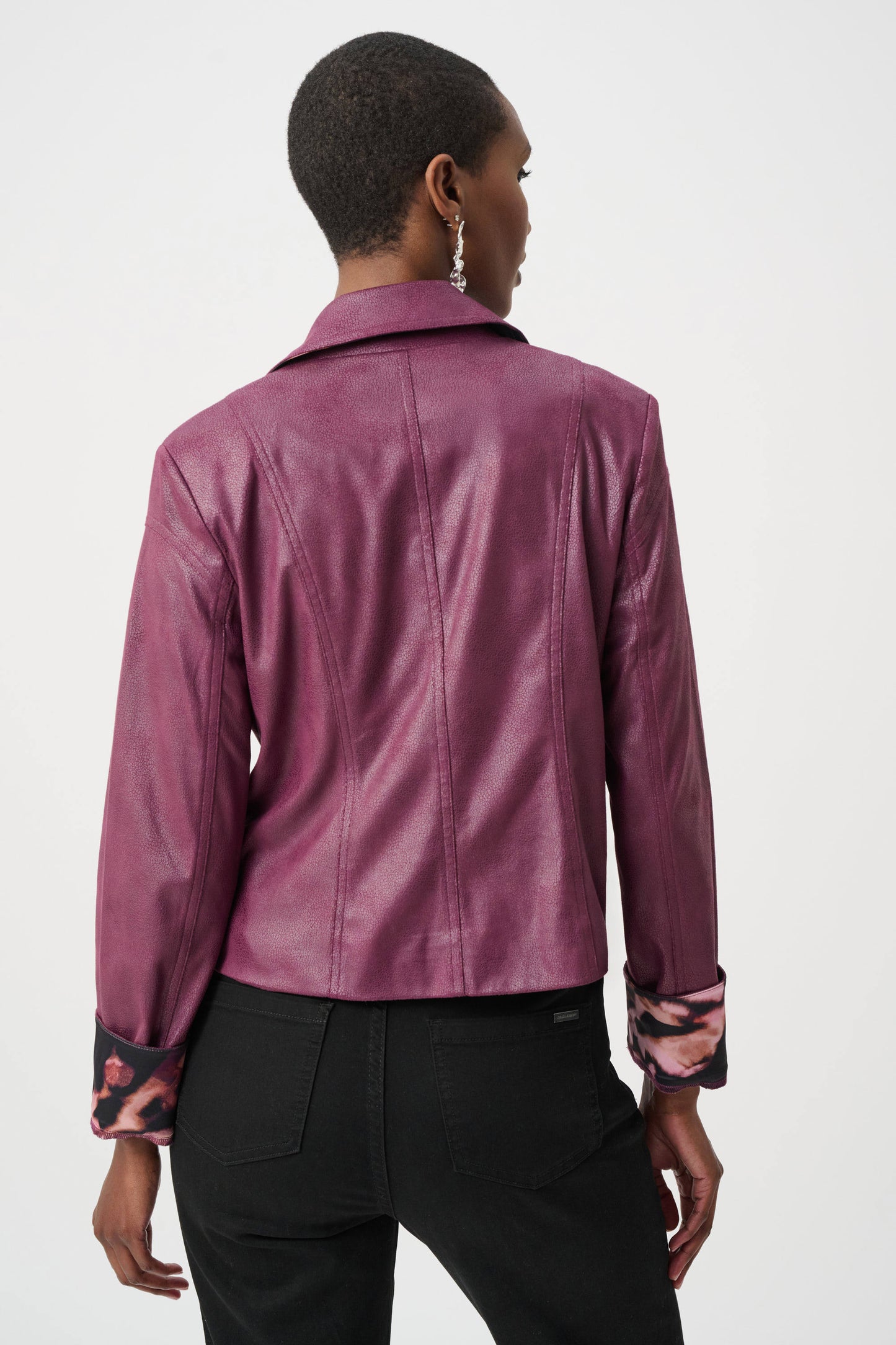 Foiled Faux Suede Fitted Rhinestone Details Jacket. Style JR263907
