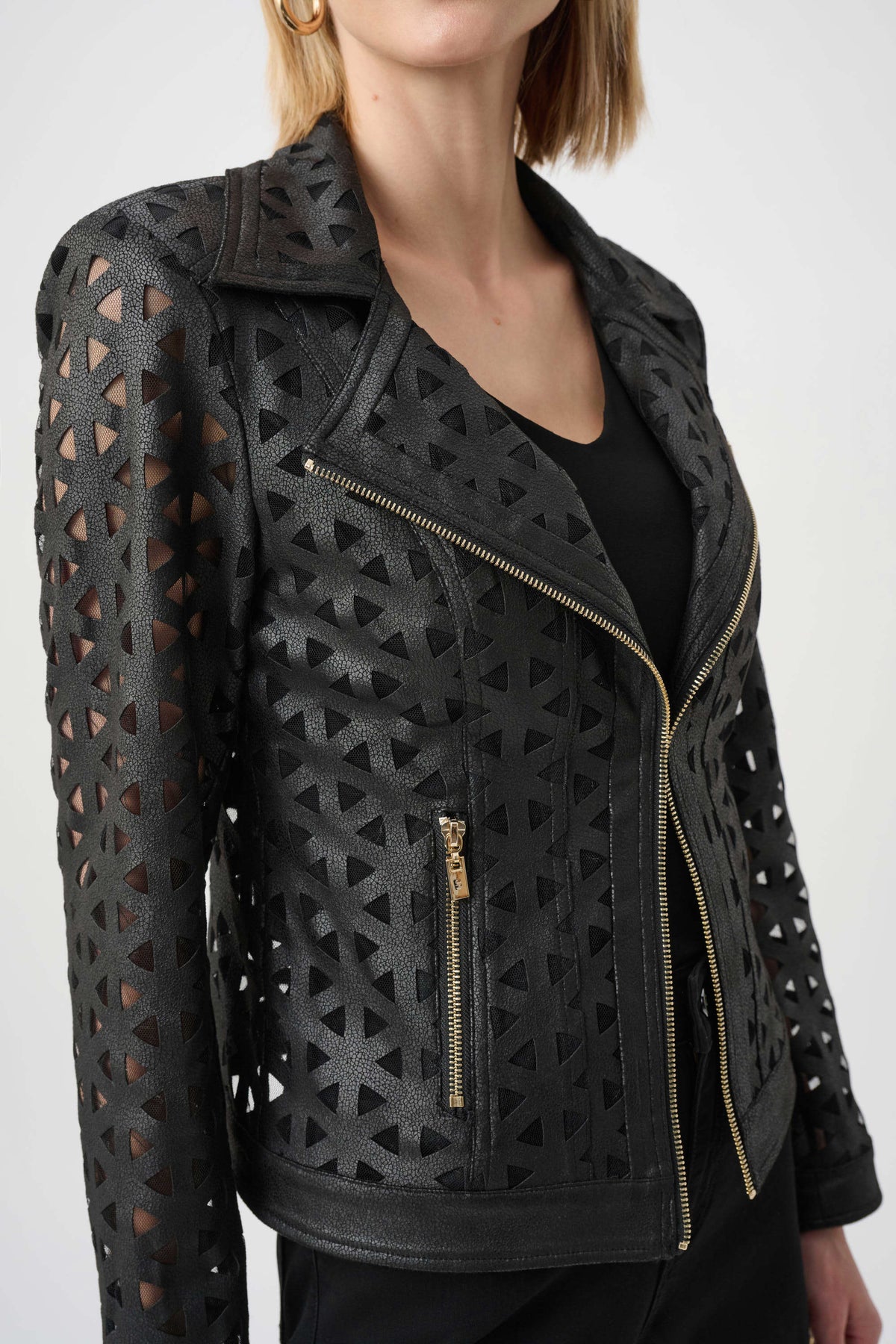 Foiled Faux Suede Mesh Design Moto Jacket. Style JR263910