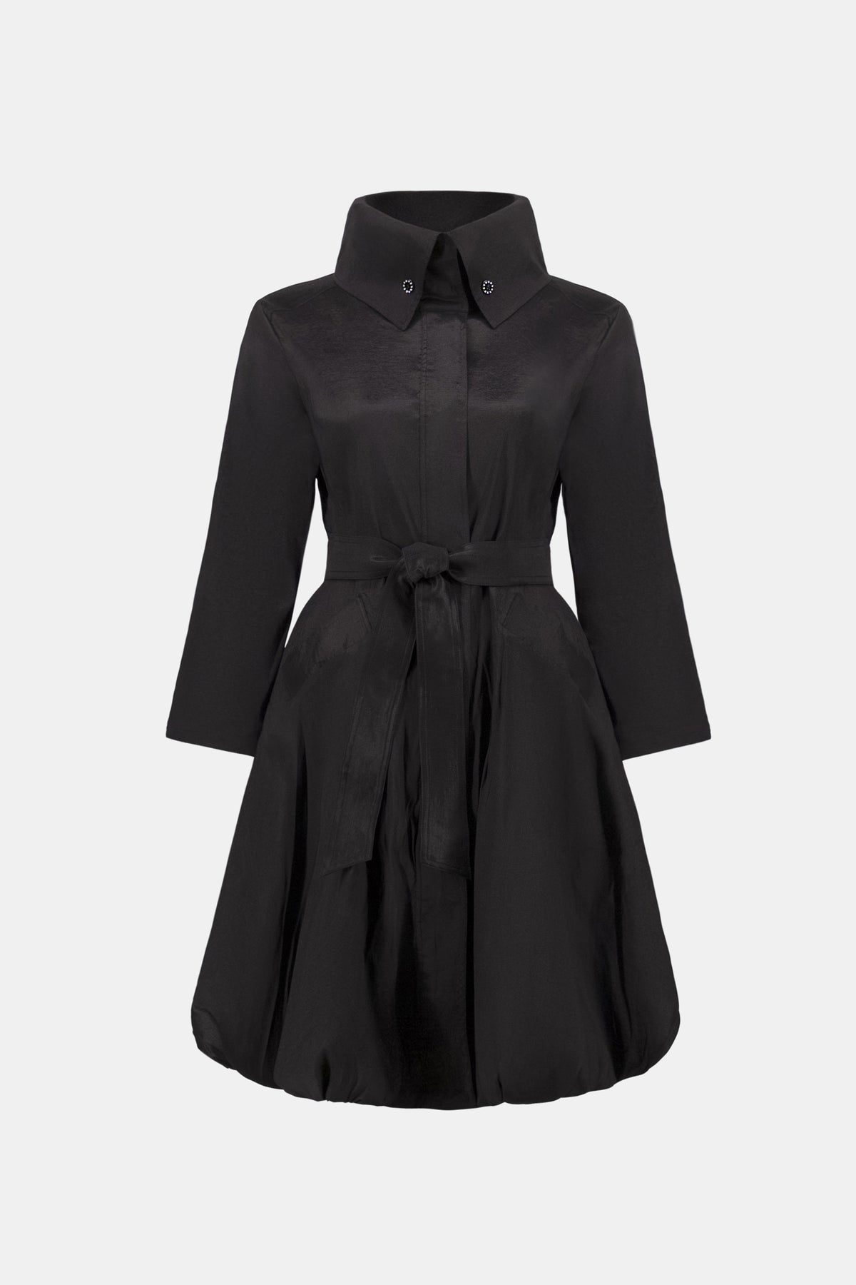 Stretch Taffeta Belted Fit & Flare Balloon Coat. Style JR263911