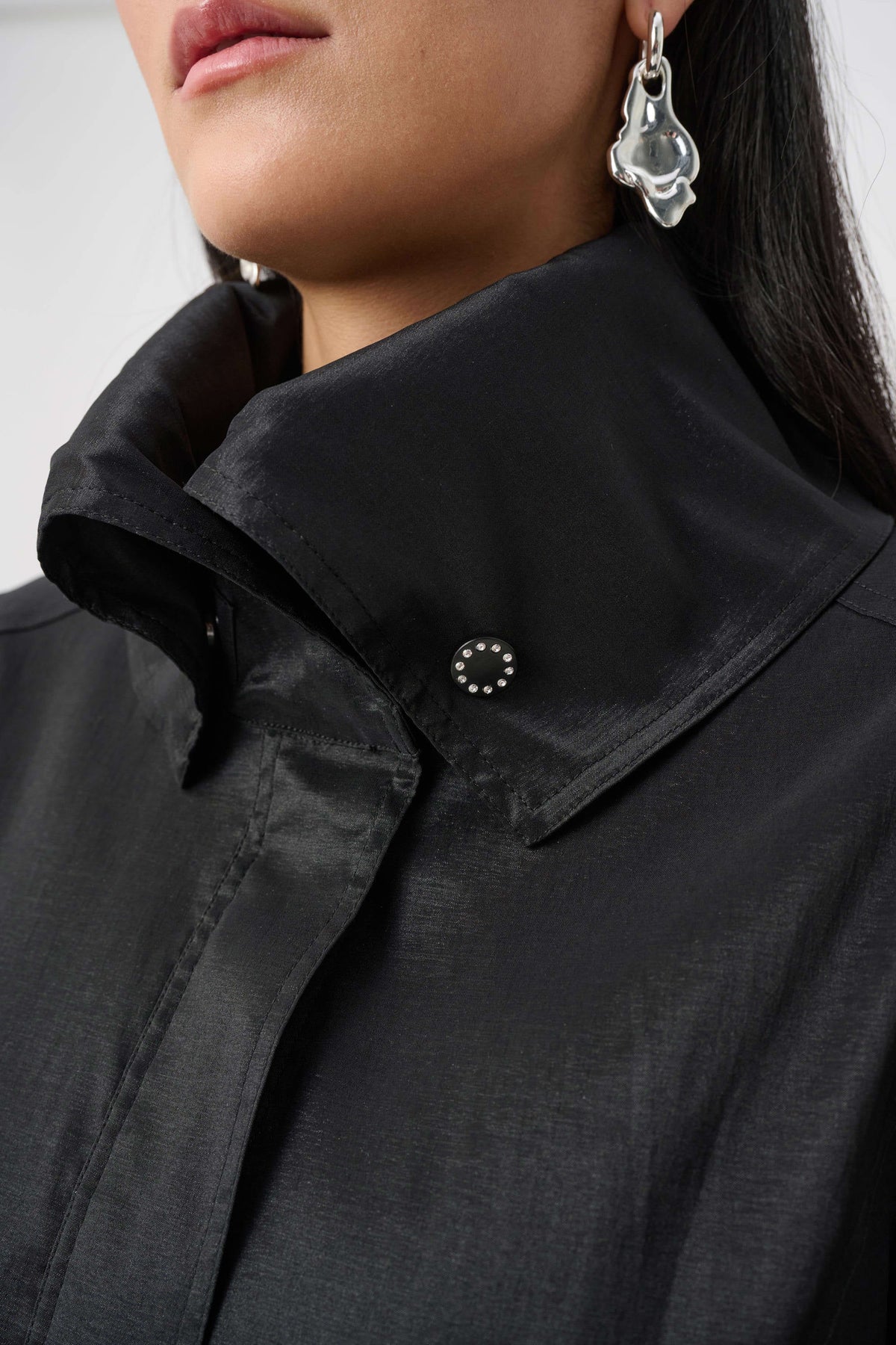 Stretch Taffeta Belted Fit & Flare Balloon Coat. Style JR263911