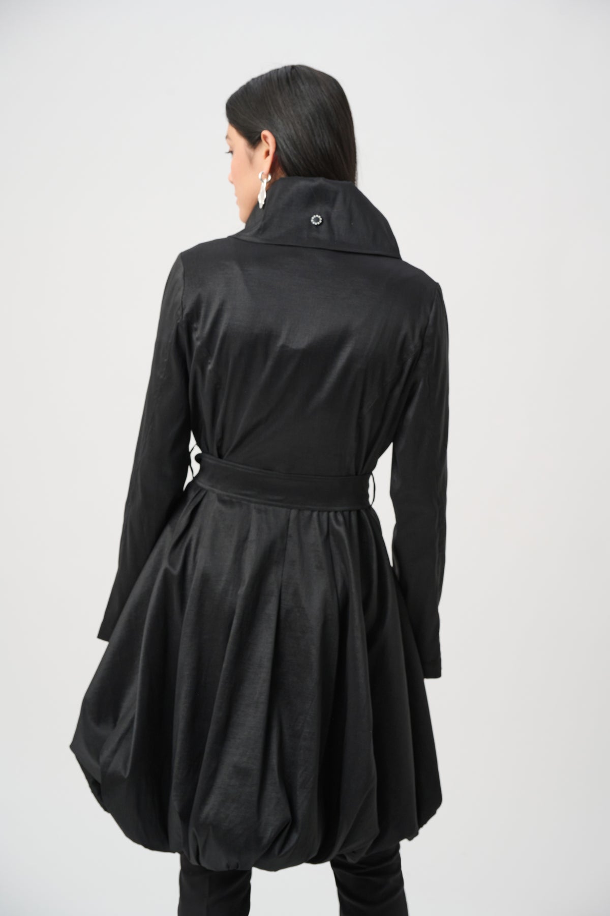 Stretch Taffeta Belted Fit & Flare Balloon Coat. Style JR263911