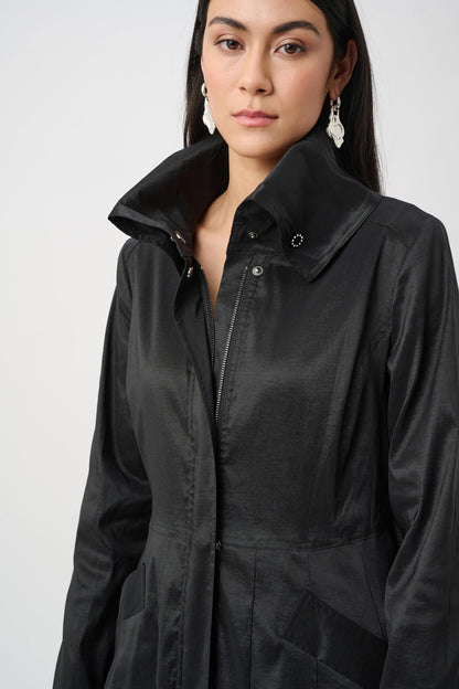 Stretch Taffeta Belted Fit & Flare Balloon Coat. Style JR263911