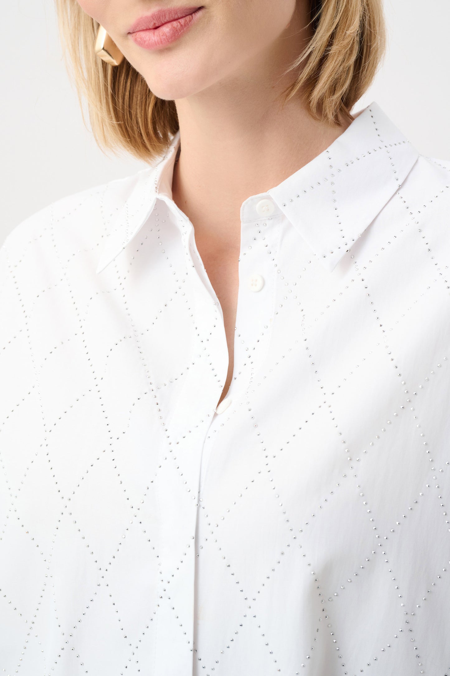 All-Over Rhinestone Detail Tencel Boxy Blouse. Style JR263922