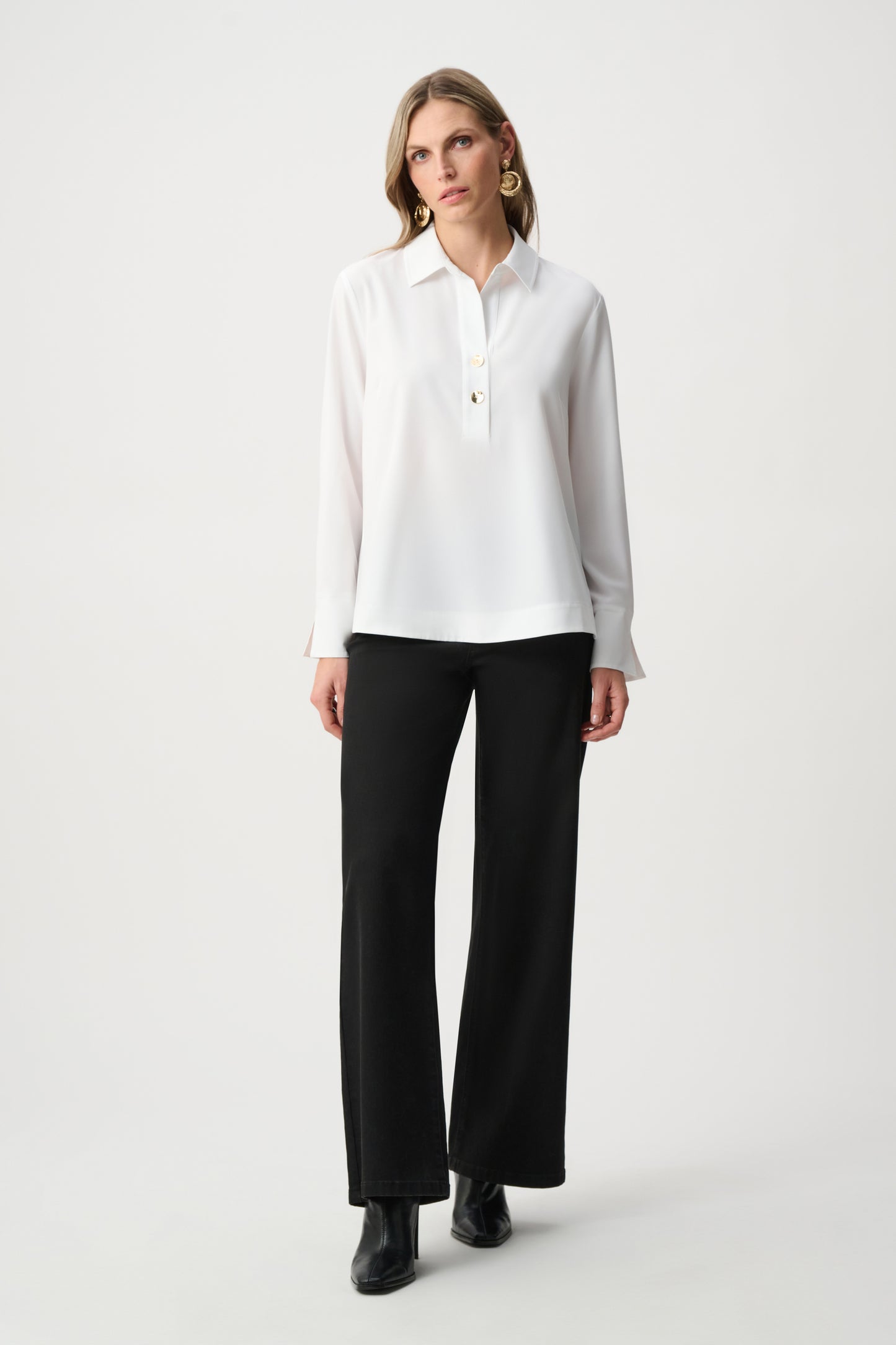 Stretch Poplin Shirt-Collar Boxy Top. Style JR263928