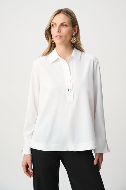 Stretch Poplin Shirt-Collar Boxy Top. Style JR263928