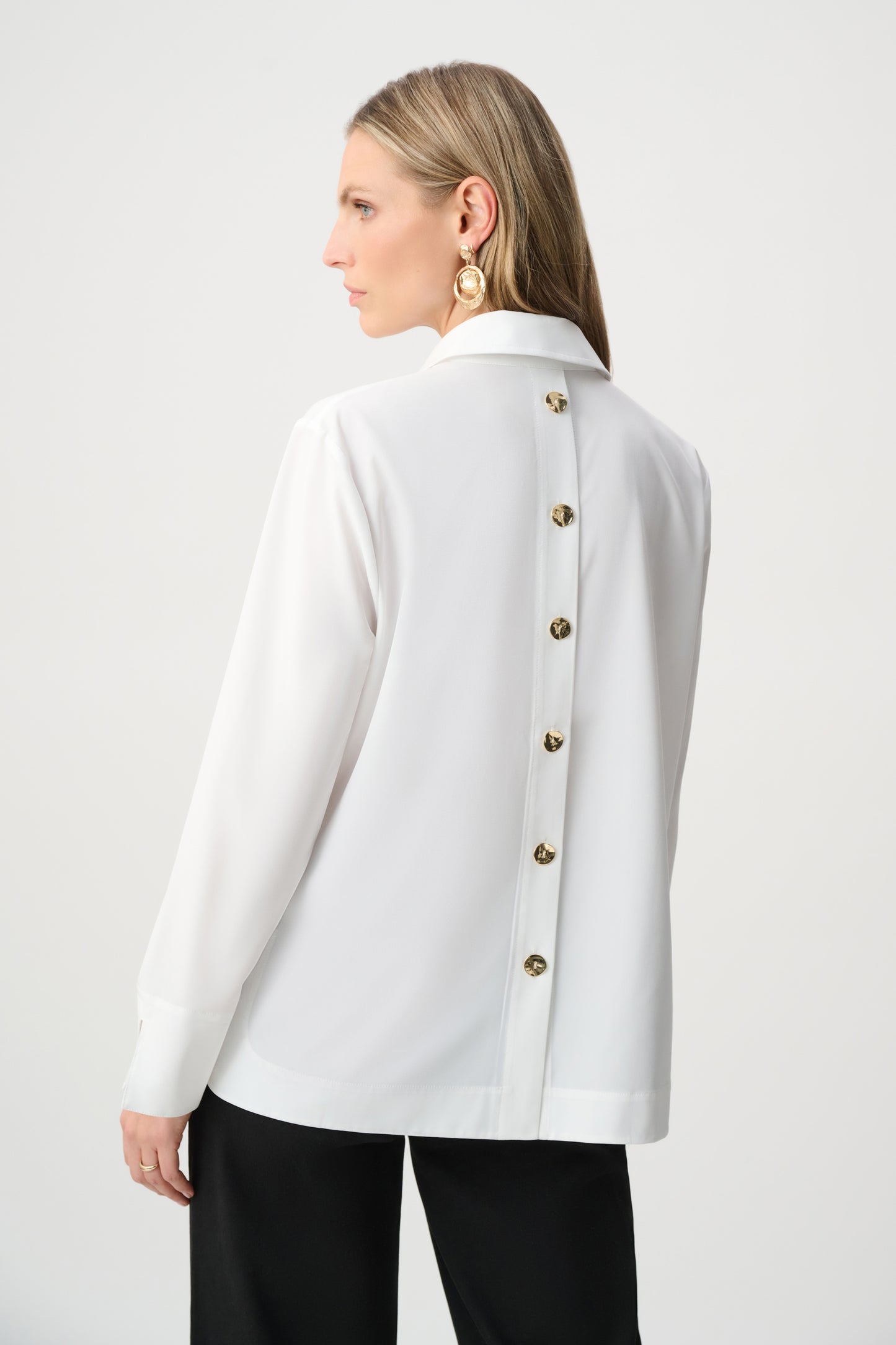 Stretch Poplin Shirt-Collar Boxy Top. Style JR263928