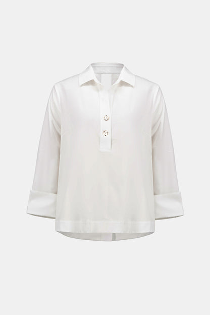 Stretch Poplin Shirt-Collar Boxy Top. Style JR263928