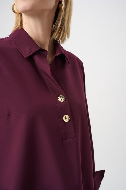 Stretch Poplin Shirt-Collar Boxy Top. Style JR263928
