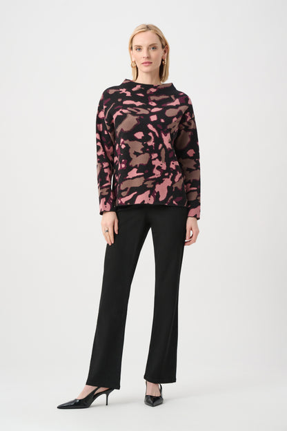 Abstract Print Jacquard Rhinestone Detail Sweater. Style JR263930