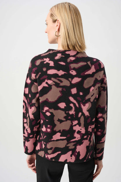 Abstract Print Jacquard Rhinestone Detail Sweater. Style JR263930