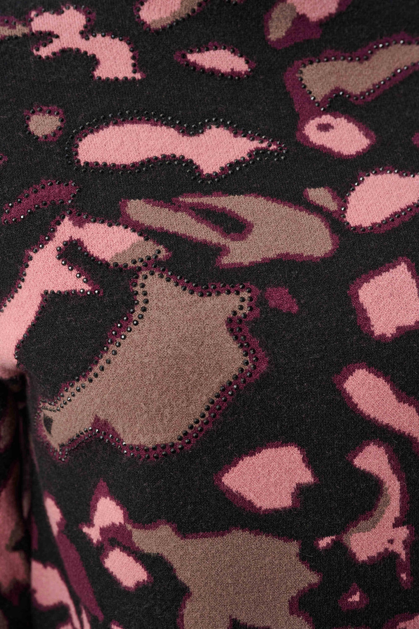Abstract Print Jacquard Rhinestone Detail Sweater. Style JR263930