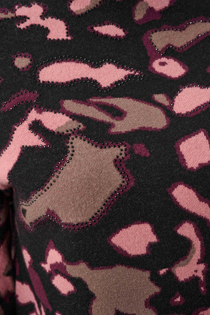 Abstract Print Jacquard Rhinestone Detail Sweater. Style JR263930