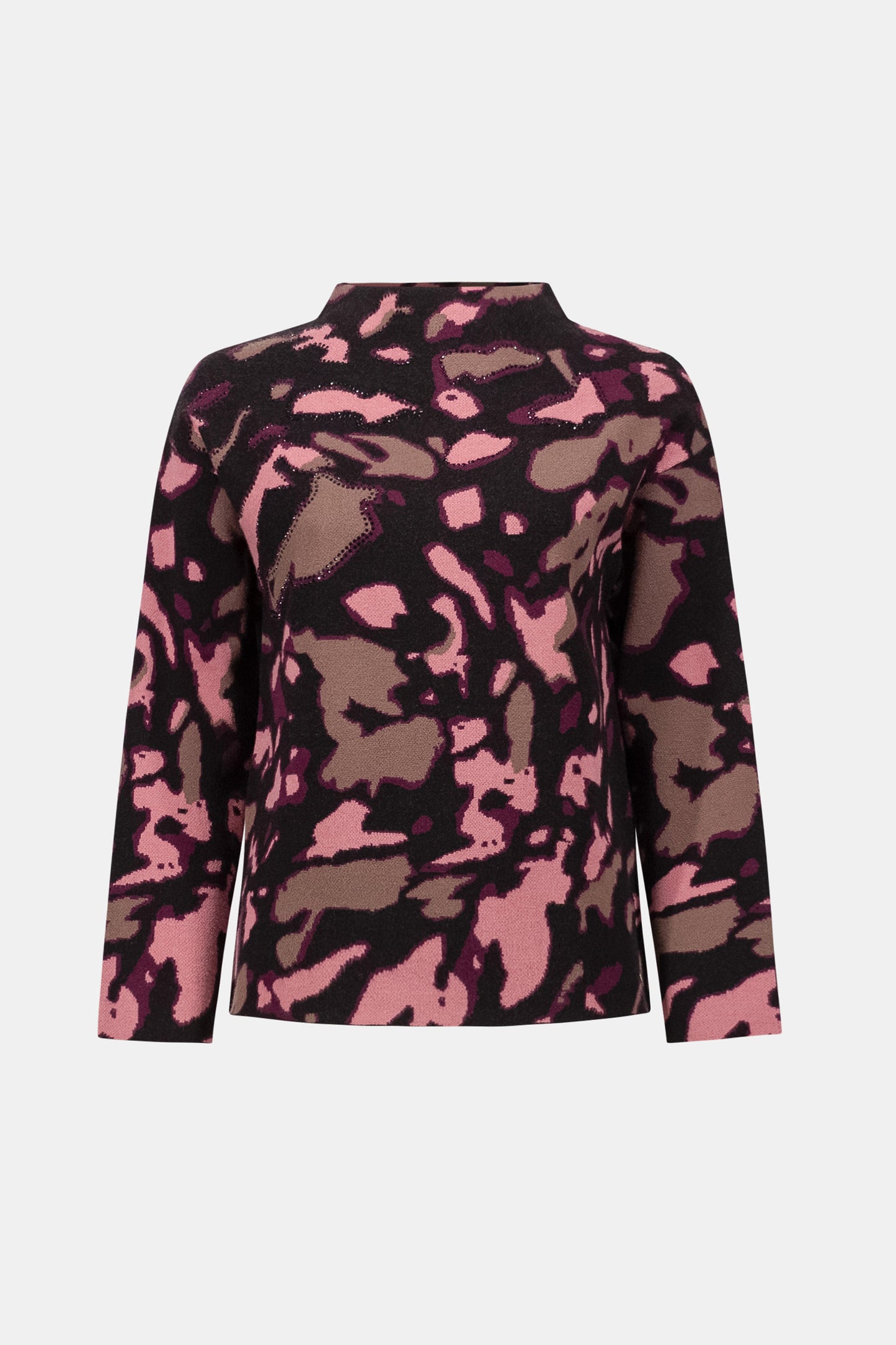 Abstract Print Jacquard Rhinestone Detail Sweater. Style JR263930