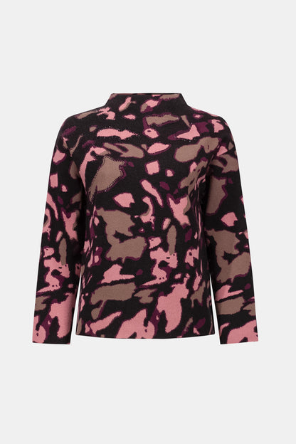 Abstract Print Jacquard Rhinestone Detail Sweater. Style JR263930