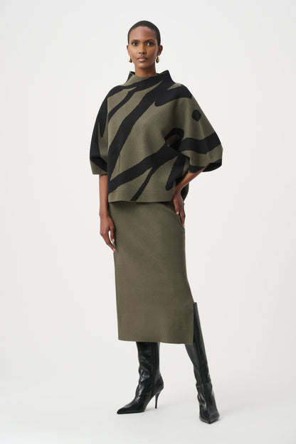 Abstract Jacquard Funnel-Neck Boxy Sweater. Style JR263936