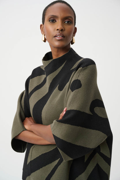 Abstract Jacquard Funnel-Neck Boxy Sweater. Style JR263936