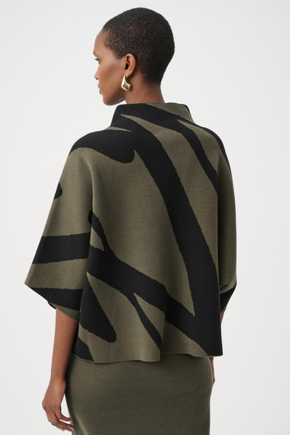 Abstract Jacquard Funnel-Neck Boxy Sweater. Style JR263936