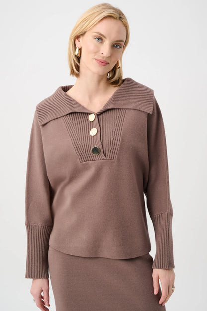 Gold Buttons Shawl Neck Long Sleeve Top. Style JR263938