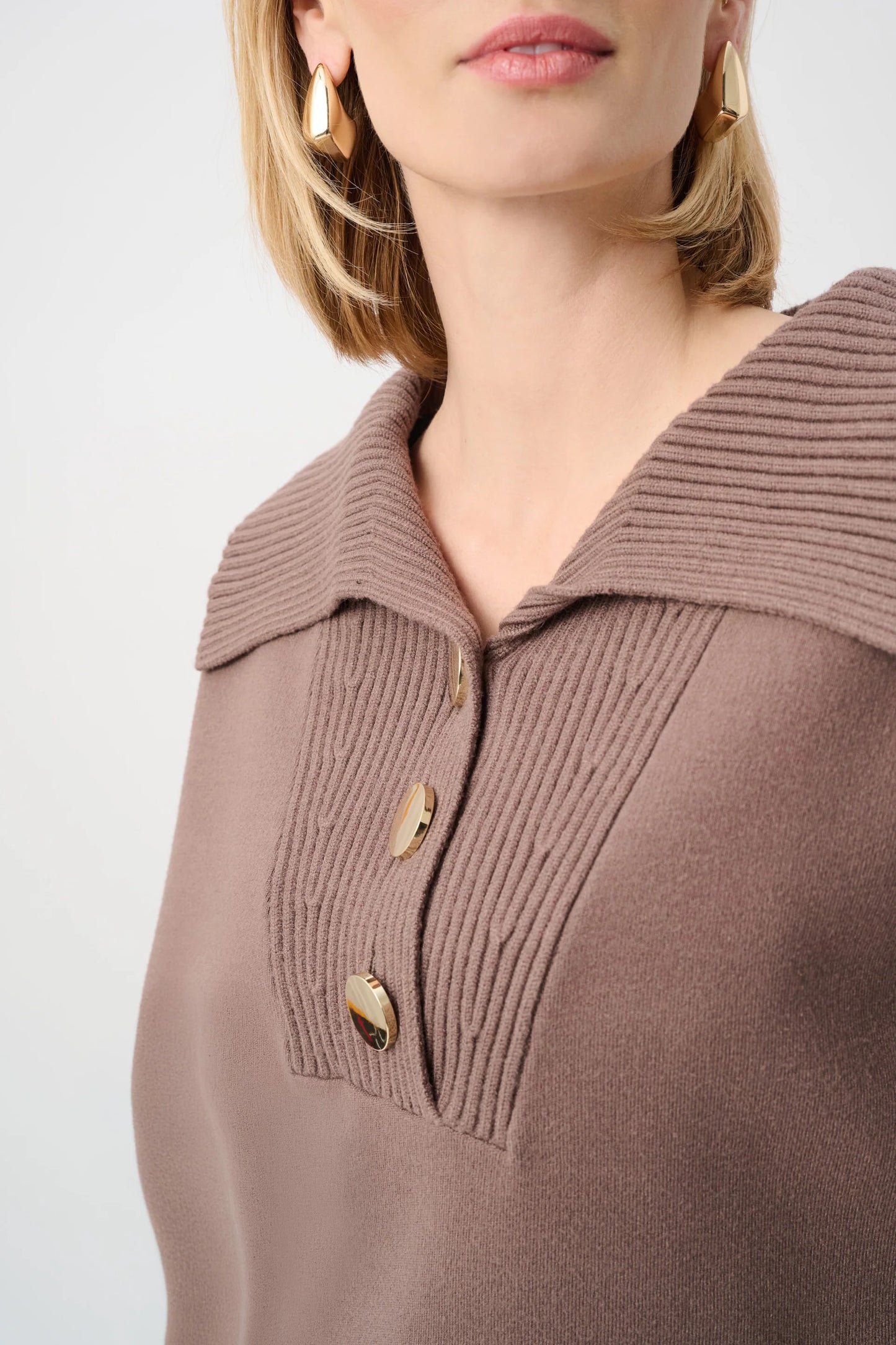 Gold Buttons Shawl Neck Long Sleeve Top. Style JR263938