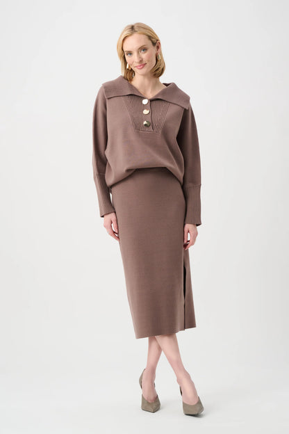 Gold Buttons Shawl Neck Long Sleeve Top. Style JR263938