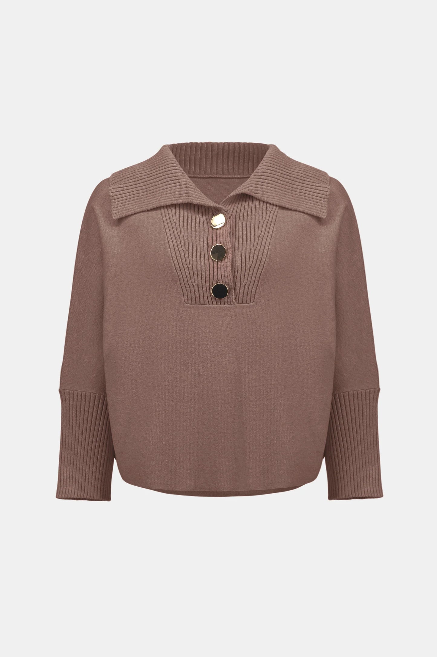 Gold Buttons Shawl Neck Long Sleeve Top. Style JR263938